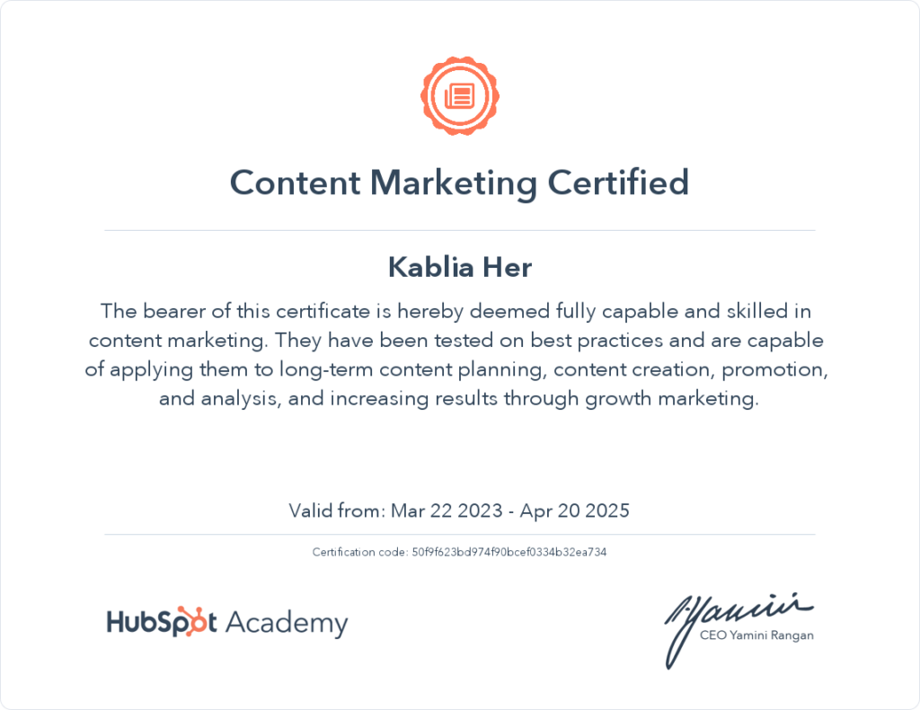 Content Marketing Certification - HubSpot